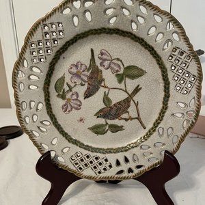 Wong Lee WL 1895 Porcelain Floral/ Bird Pattern Vintage Plate Signed 10 ½ inches